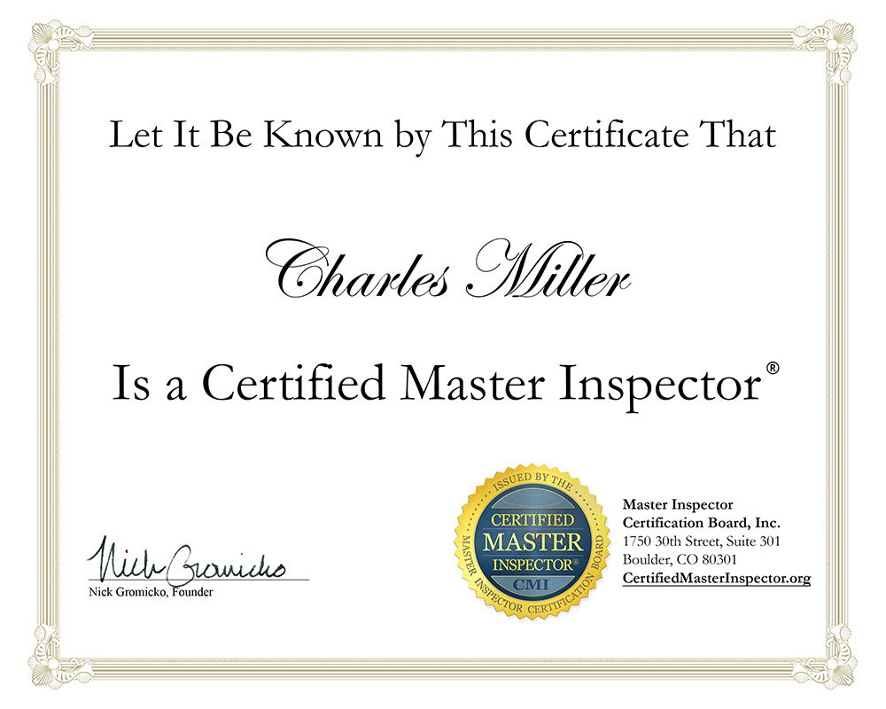 Charles Miller's Internacht Certified Master Inspector Certificate